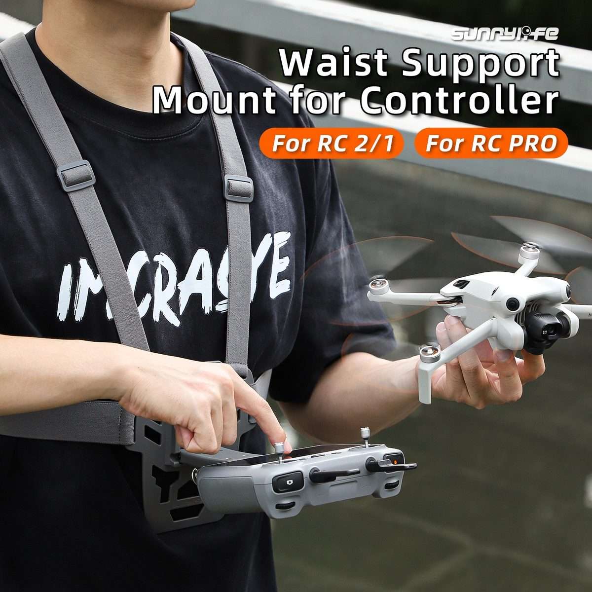 For DJI RC Pro Sunnylife Remote Control Waist Support Bracket Chest Strap(Grey)