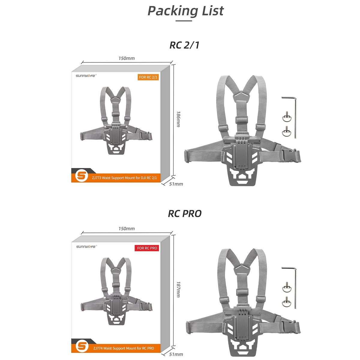 For DJI RC Pro Sunnylife Remote Control Waist Support Bracket Chest Strap(Grey)