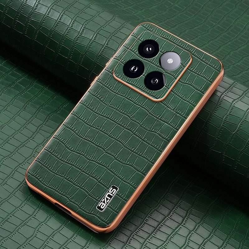 For Xiaomi 14 Pro AZNS Electroplated Frame Crocodile Texture Full Coverage Phone Case(Green)