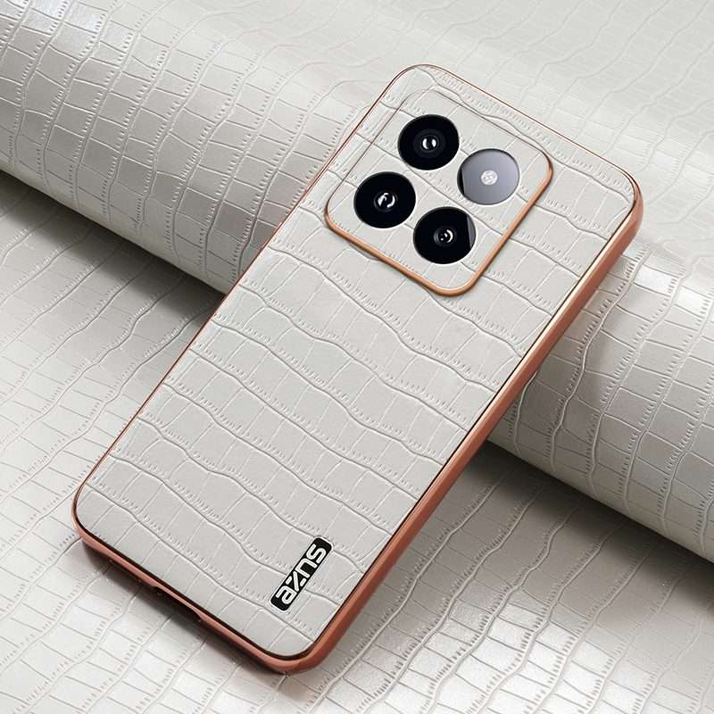 For Xiaomi 14 Pro AZNS Electroplated Frame Crocodile Texture Full Coverage Phone Case(White)