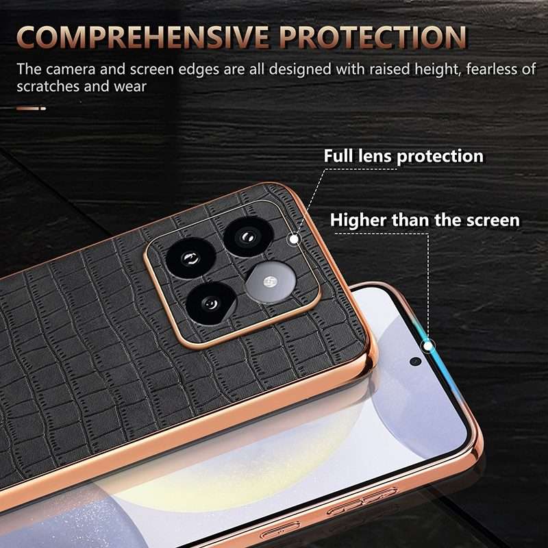 For Xiaomi 14 Pro AZNS Electroplated Frame Crocodile Texture Full Coverage Phone Case(White)