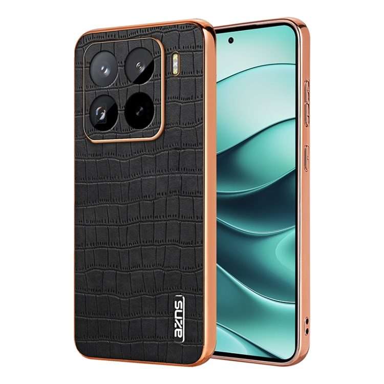 For Xiaomi 15 Pro AZNS Electroplated Frame Crocodile Texture Full Coverage Phone Case(Black)