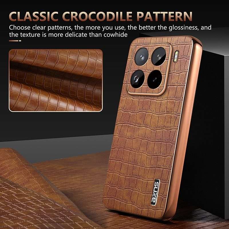 For Xiaomi 15 Pro AZNS Electroplated Frame Crocodile Texture Full Coverage Phone Case(Black)