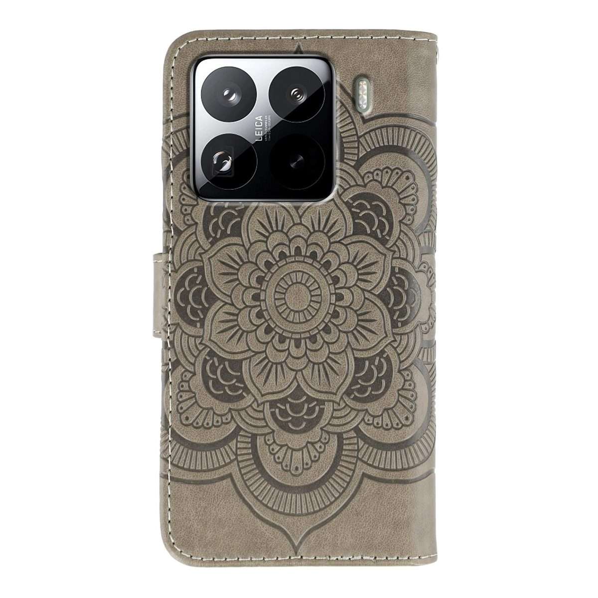 For Xiaomi 15 Pro Sun Mandala Embossing Pattern Phone Leather Case(Grey)