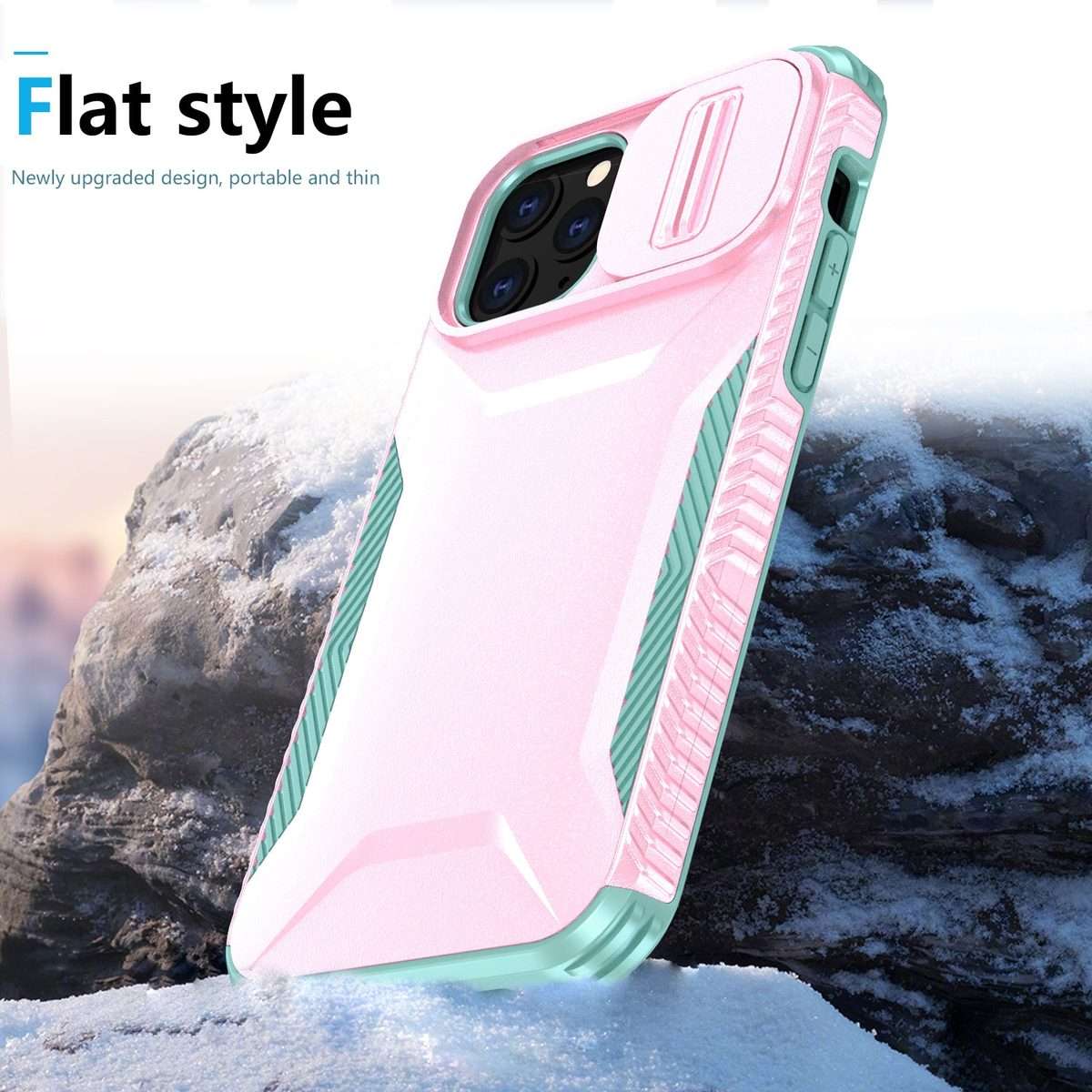 For iPhone 11 Pro Max Sliding Camshield Phone Case(Pink + Grey Green)