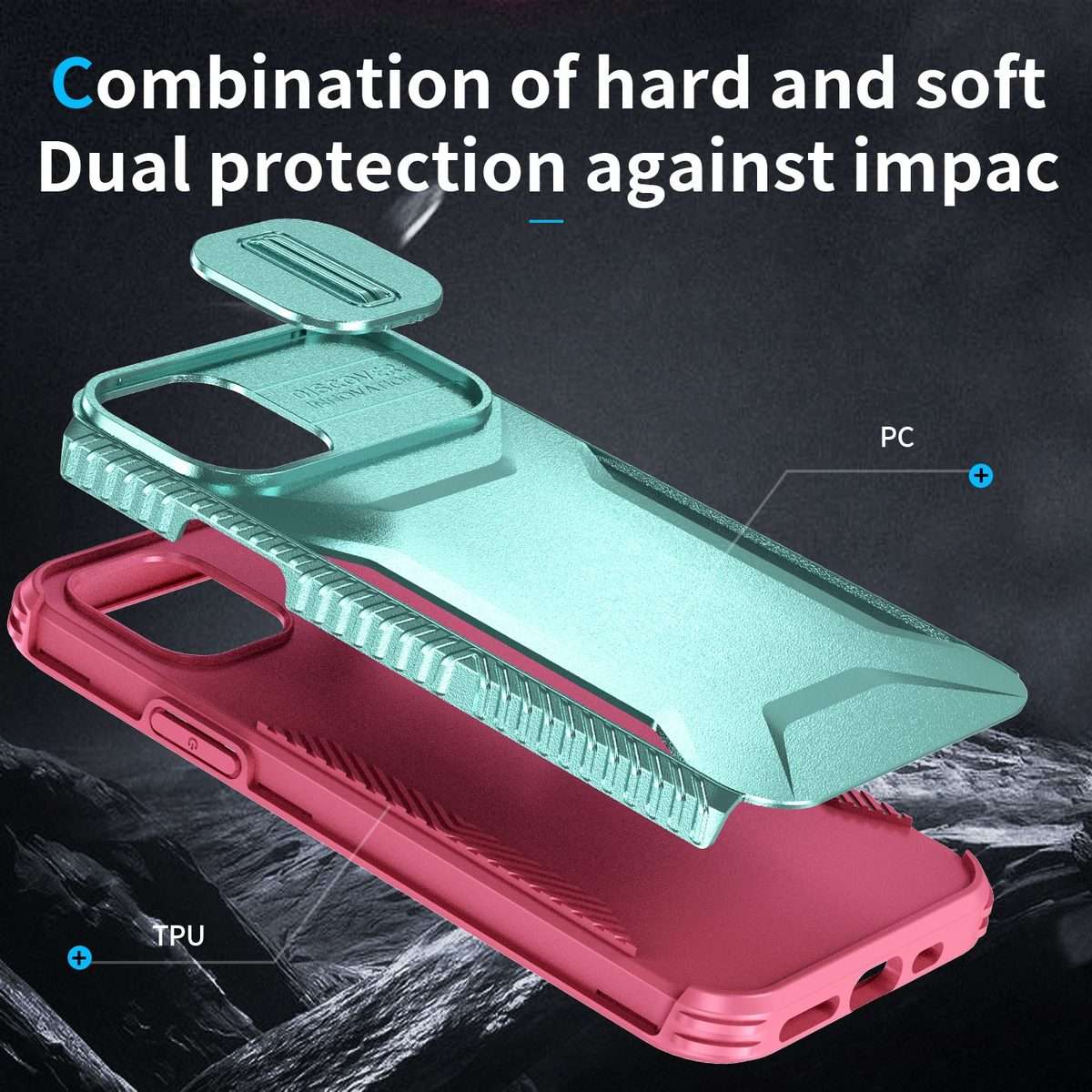 For iPhone 11 Pro Max Sliding Camshield Phone Case(Grey Green + Pink)