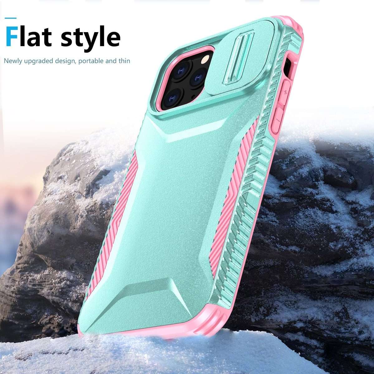For iPhone 11 Pro Max Sliding Camshield Phone Case(Grey Green + Pink)