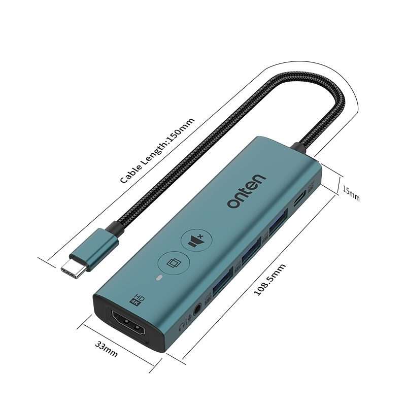 Onten UC123+ USB-C / Type-C to HDTV Multi-function HUB Docking Station with Button, Le ... (Green)