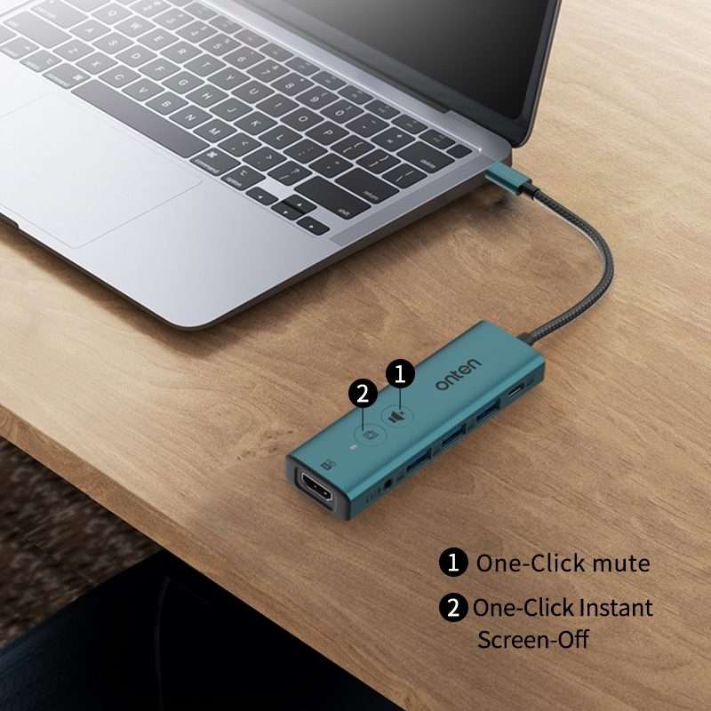Onten UC123+ USB-C / Type-C to HDTV Multi-function HUB Docking Station with Button, Le ... (Green)