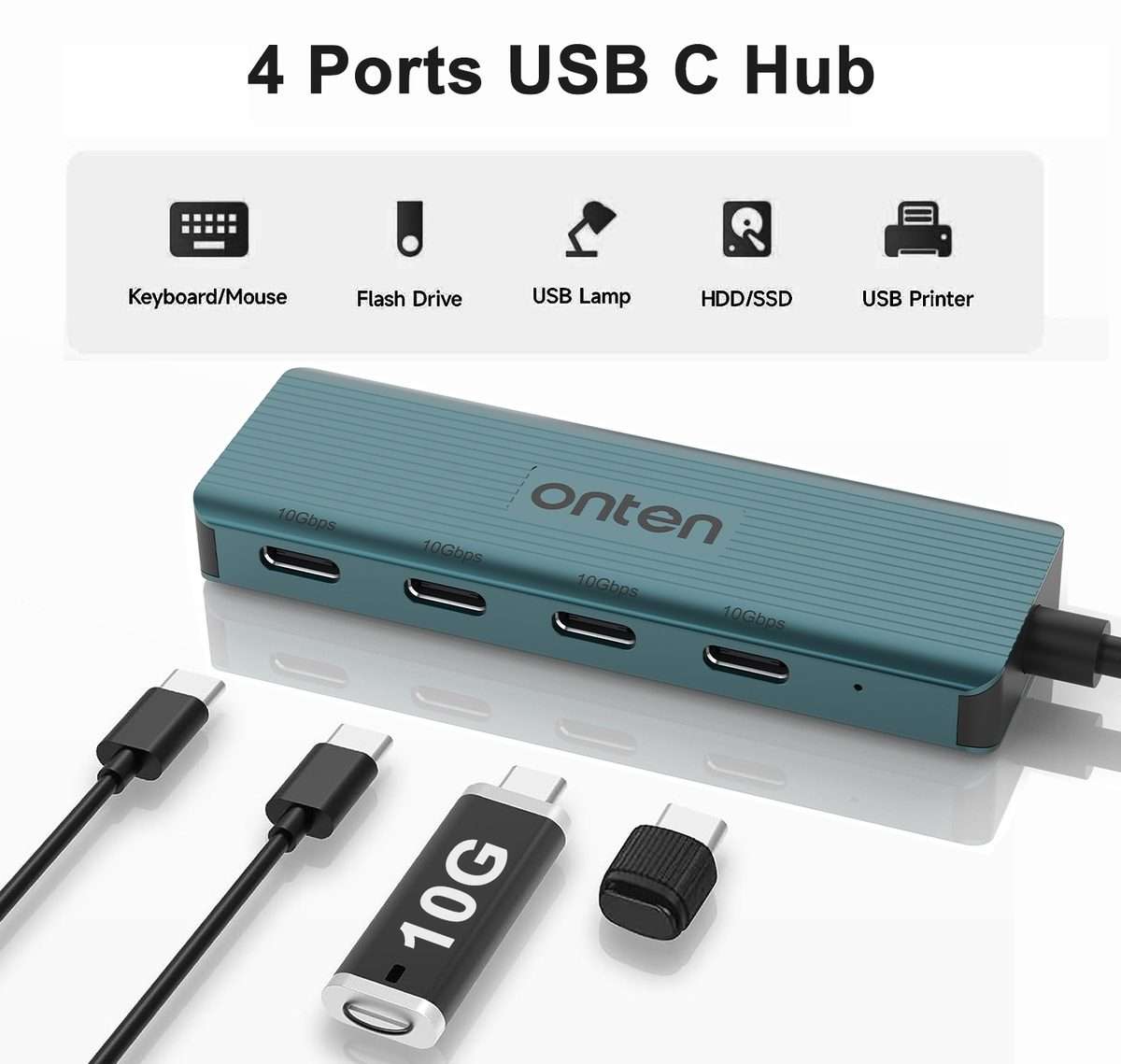 Onten UC620 10Gbps USB-C / Type-C to USB 3.2 Gen2 4 in 1 Multi-function HUB Docking St ... (Green)