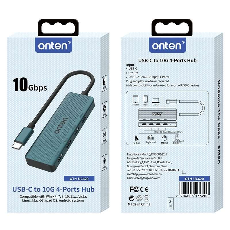Onten UC620 10Gbps USB-C / Type-C to USB 3.2 Gen2 4 in 1 Multi-function HUB Docking St ... (Green)