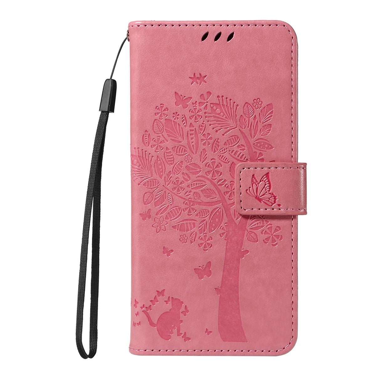 For Xiaomi 17 Pro Max Tree & Cat Embossed Pattern Flip Leather Phone Case(Pink)