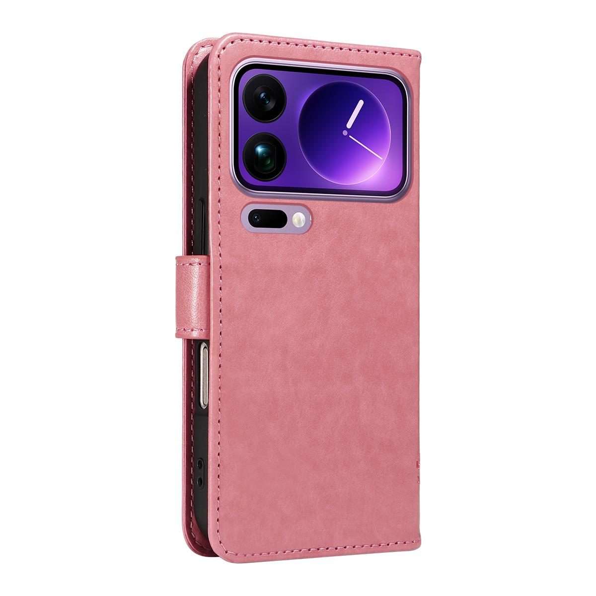 For Xiaomi 17 Pro Max Tree & Cat Embossed Pattern Flip Leather Phone Case(Pink)