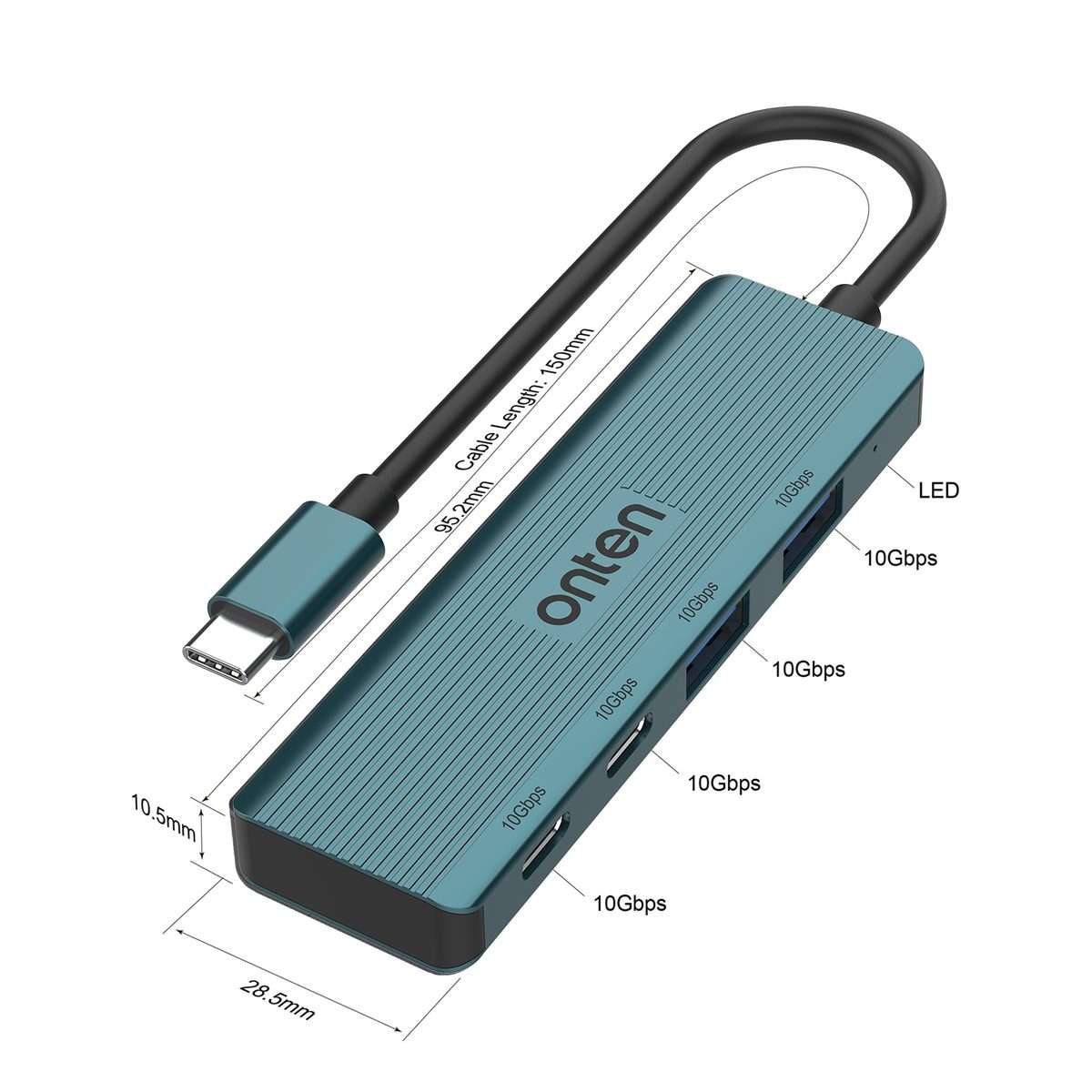 Onten UC622 10Gbps USB-C / Type-C to 2 x USB + 2 x USB-C / Type-C 4 in 1 HUB Docking S ... (Green)