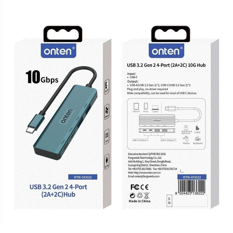 Onten UC622 10Gbps USB-C / Type-C to 2 x USB + 2 x USB-C / Type-C 4 in 1 HUB Docking S ... (Green)