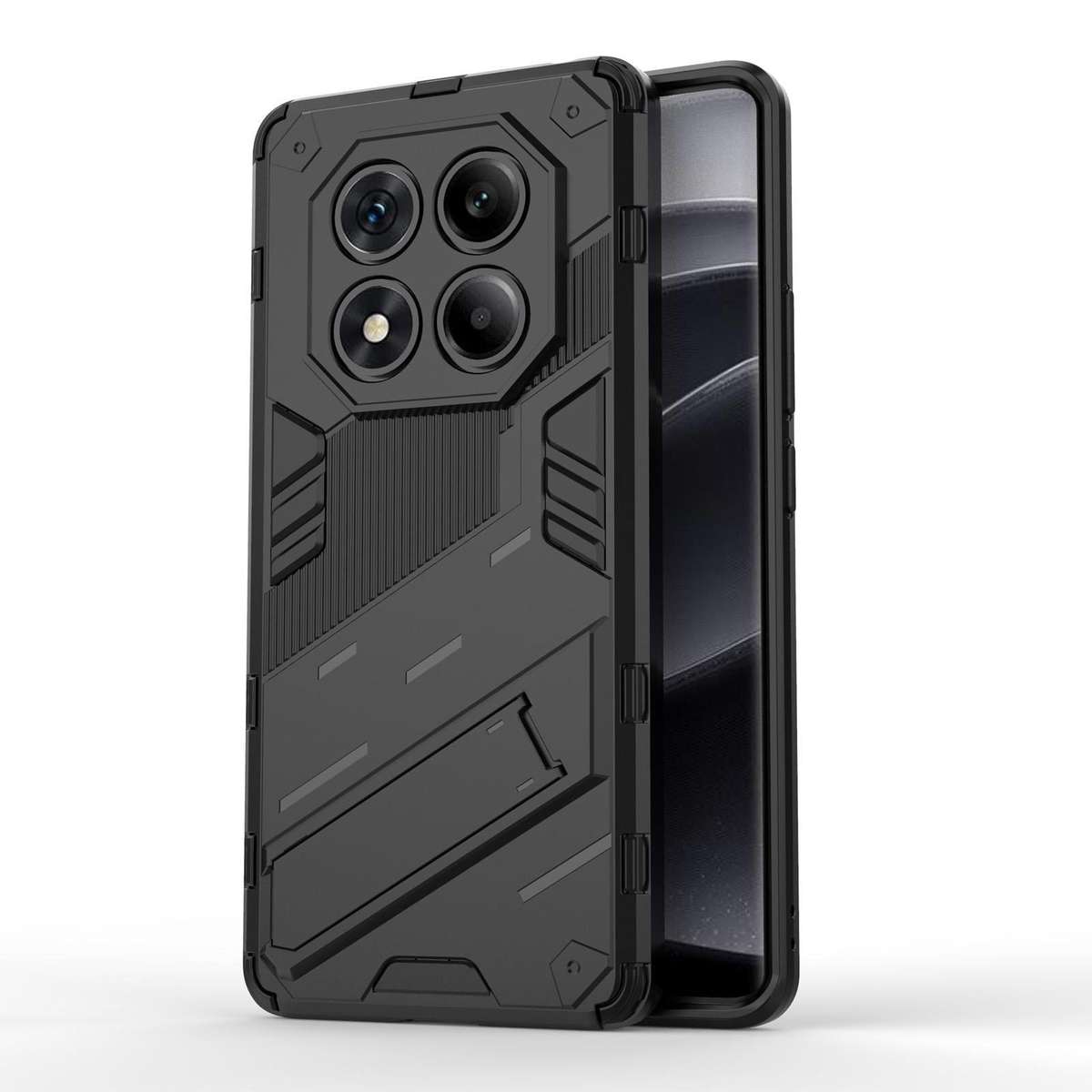 For Redmi Note 14 Pro 4G Punk Armor 2 in 1 PC + TPU Phone Case with Holder(Black)