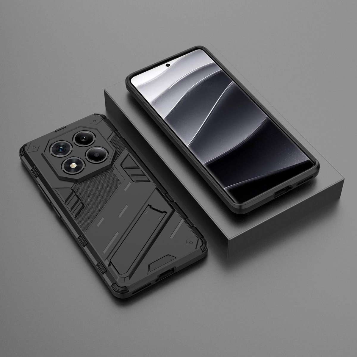 For Redmi Note 14 Pro 4G Punk Armor 2 in 1 PC + TPU Phone Case with Holder(Black)