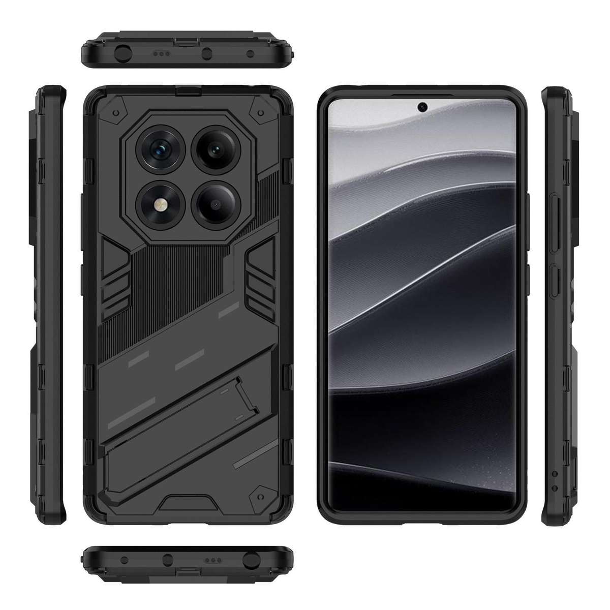 For Redmi Note 14 Pro 4G Punk Armor 2 in 1 PC + TPU Phone Case with Holder(Black)