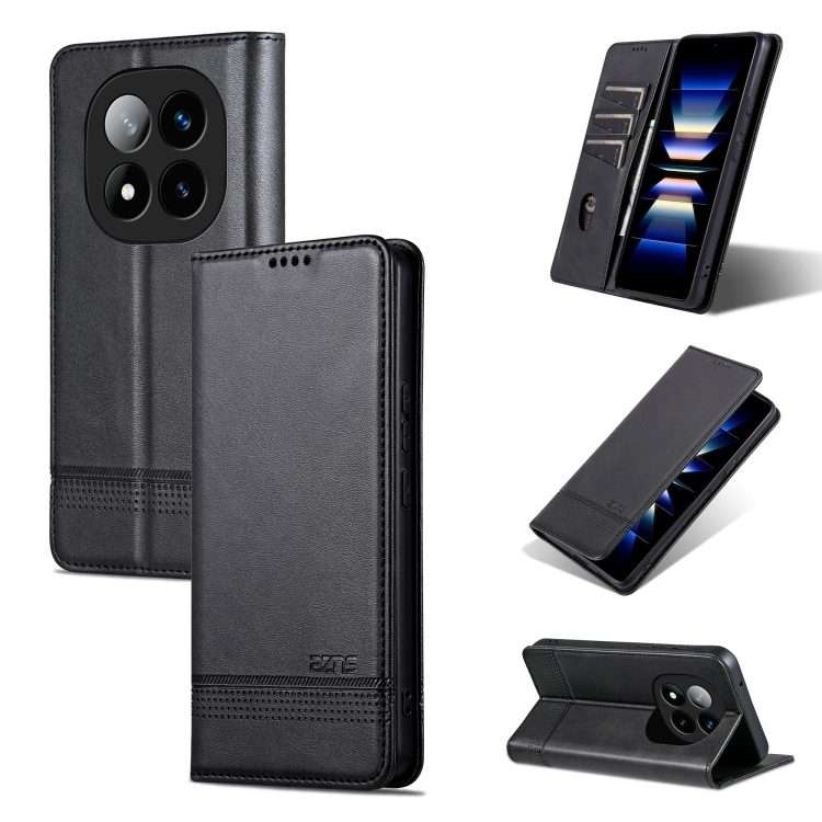 For Redmi Note 14 Pro+ 5G AZNS Magnetic Calf Texture Flip Leather Phone Case(Black)