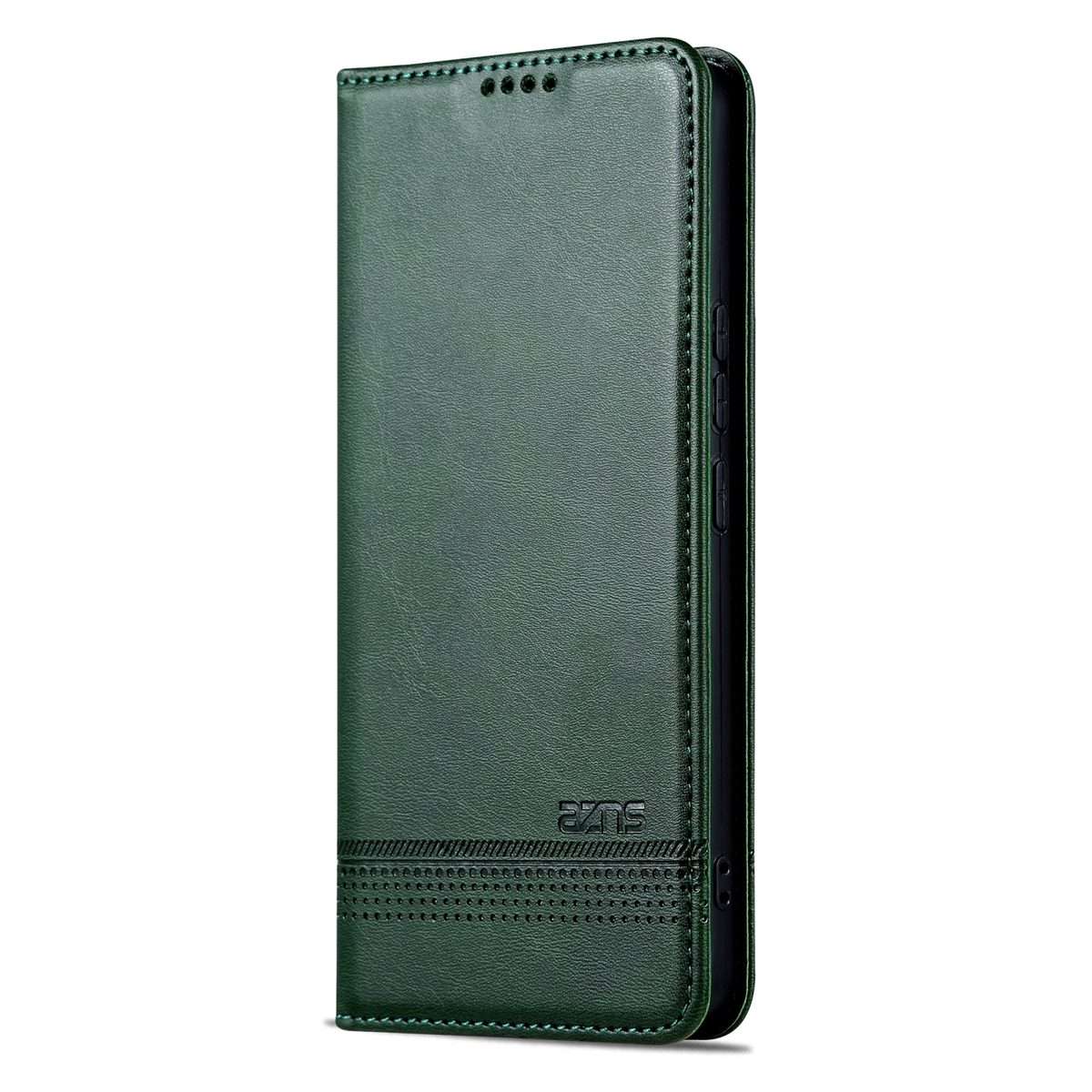 For Redmi Note 14 Pro+ 5G AZNS Magnetic Calf Texture Flip Leather Phone Case(Dark Green)