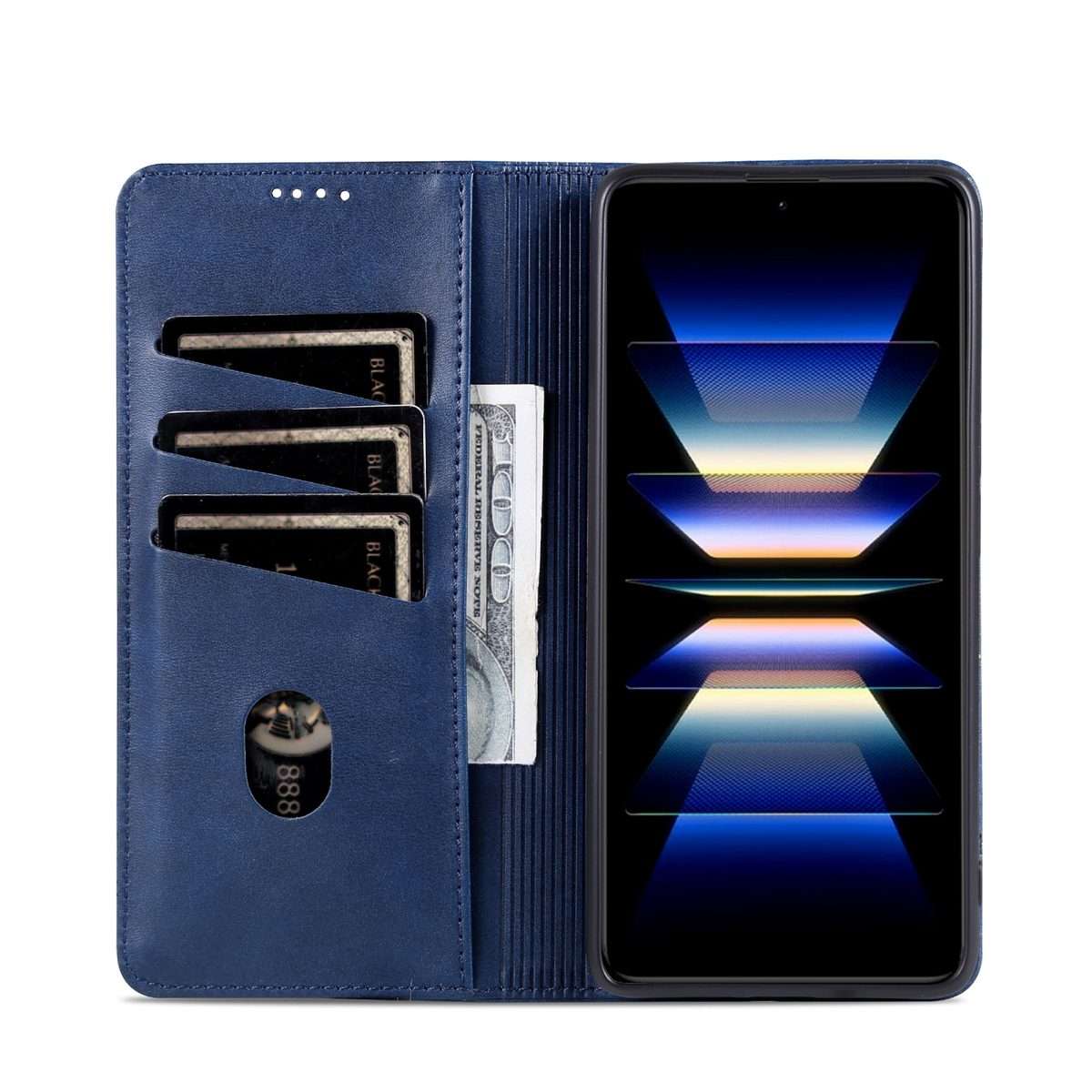 For Redmi Note 14 Pro+ 5G AZNS Magnetic Calf Texture Flip Leather Phone Case(Dark Blue)