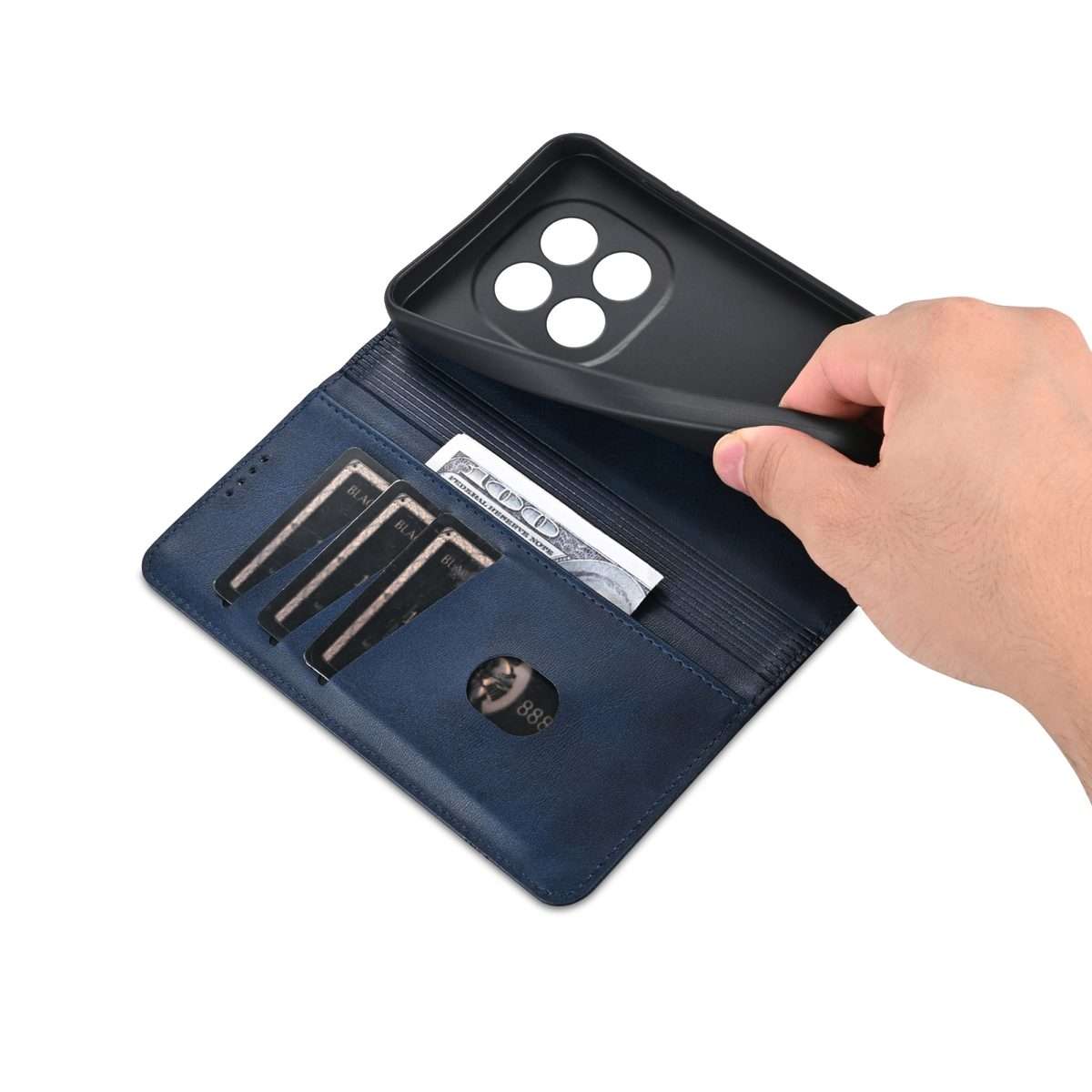 For Redmi Note 14 Pro+ 5G AZNS Magnetic Calf Texture Flip Leather Phone Case(Dark Blue)