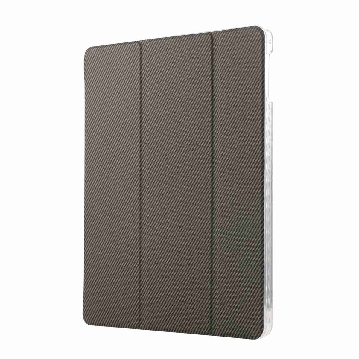 For iPad Air / Air 2 / 9.7 2017 / 2018 Carbon Fiber Clear Acrylic 3-Fold Leather Tablet Case(Grey)