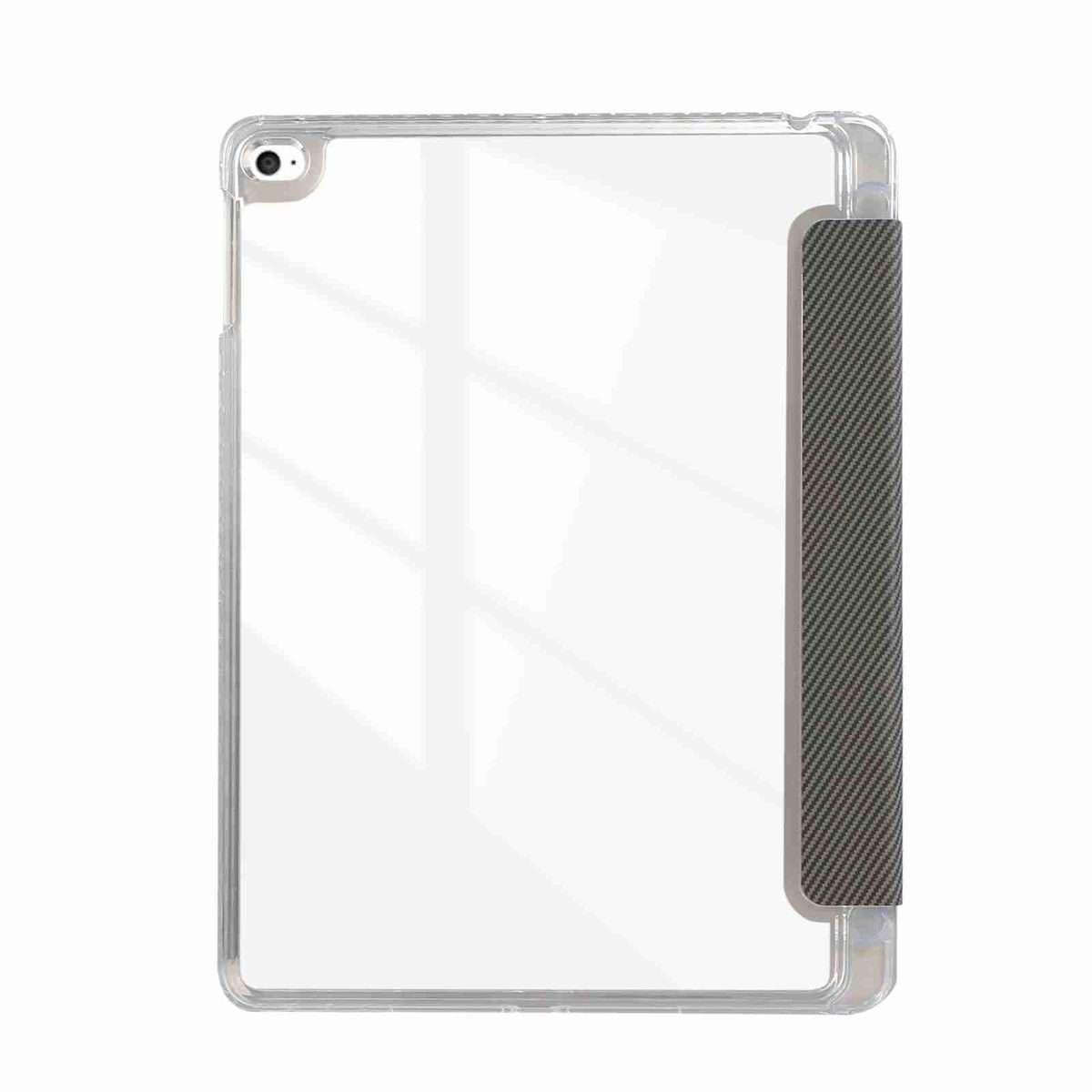 For iPad Air / Air 2 / 9.7 2017 / 2018 Carbon Fiber Clear Acrylic 3-Fold Leather Tablet Case(Grey)