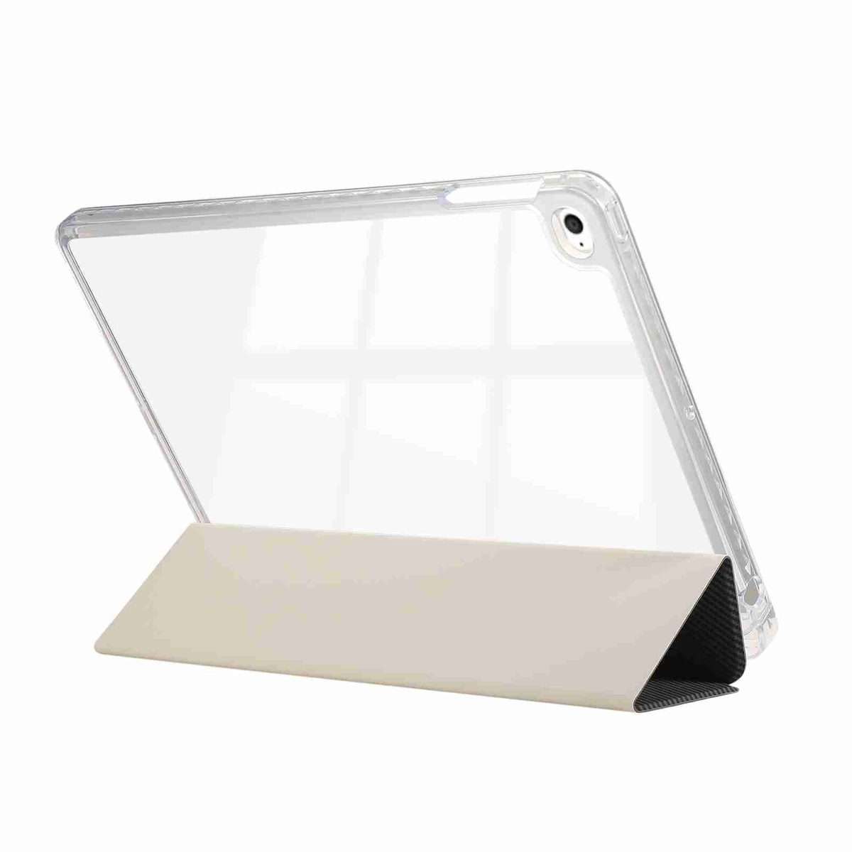 For iPad Air / Air 2 / 9.7 2017 / 2018 Carbon Fiber Clear Acrylic 3-Fold Leather Tablet Case(Grey)