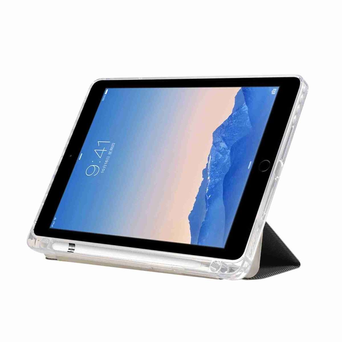 For iPad Air / Air 2 / 9.7 2017 / 2018 Carbon Fiber Clear Acrylic 3-Fold Leather Tablet Case(Grey)
