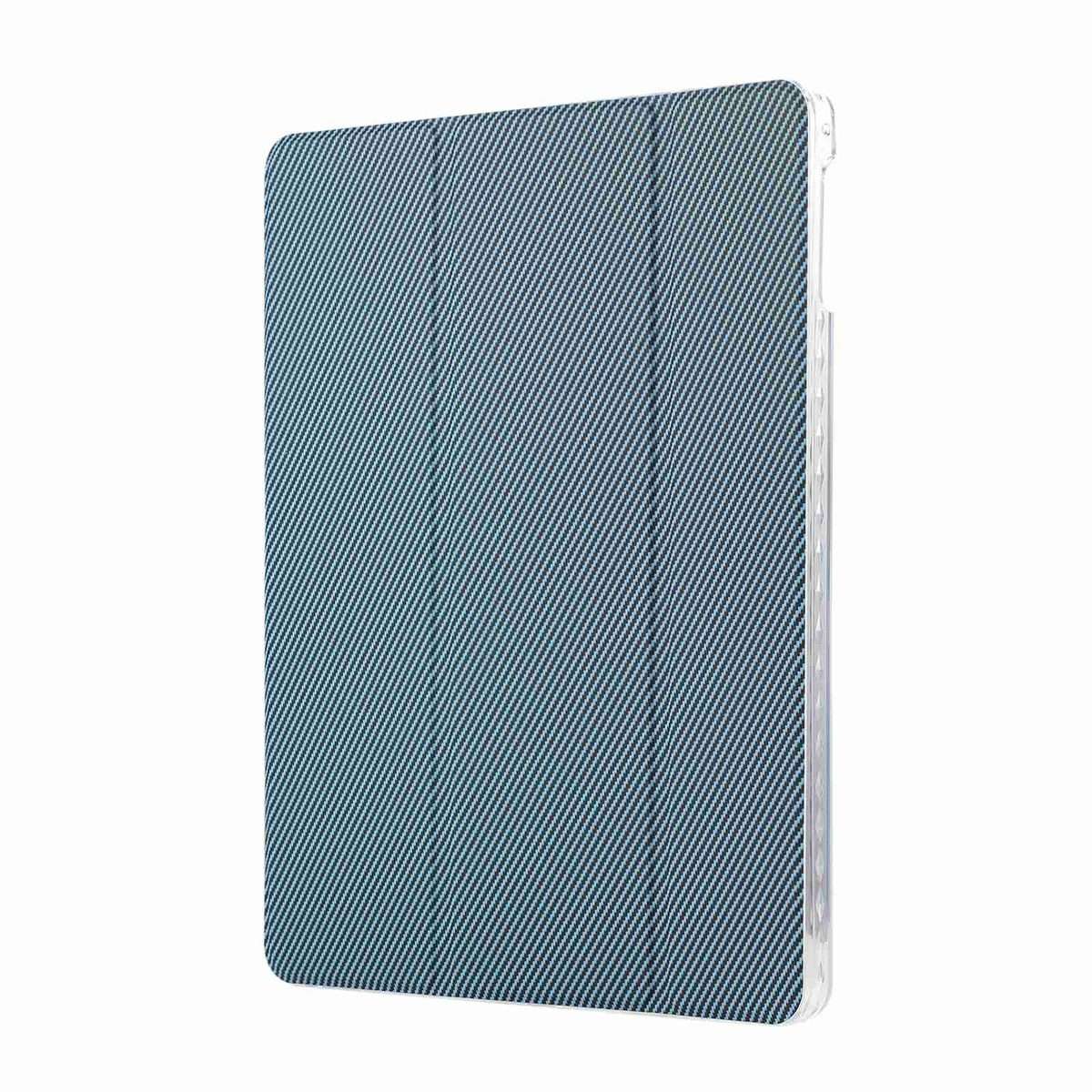 For iPad Air / Air 2 / 9.7 2017 / 2018 Carbon Fiber Clear Acrylic 3-Fold Leather Tablet Case(Blue)