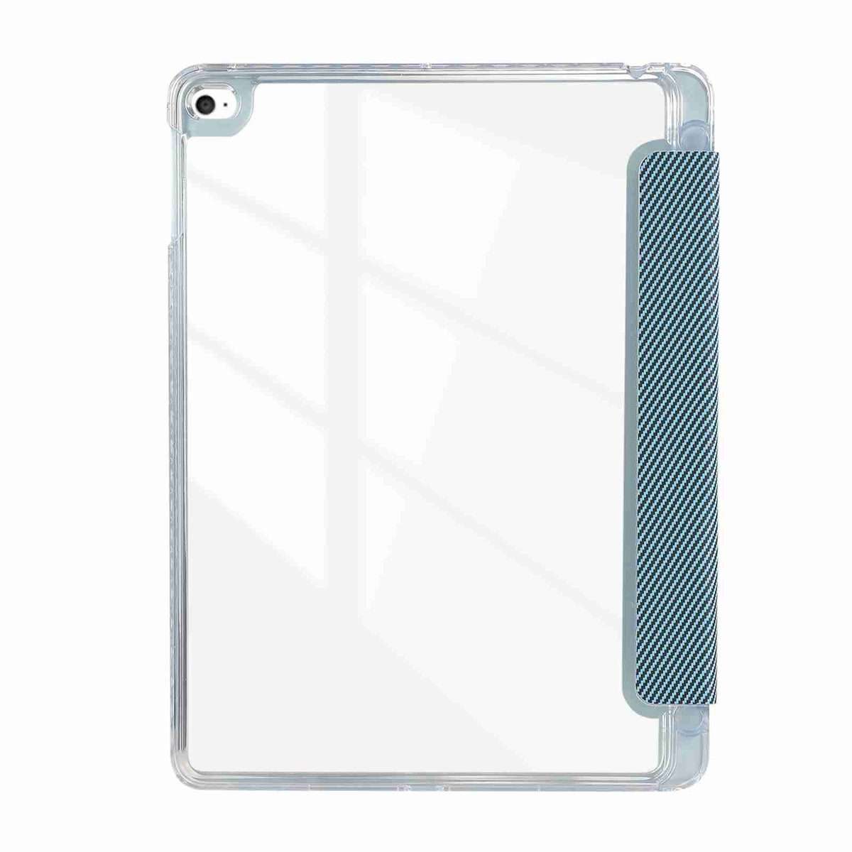 For iPad Air / Air 2 / 9.7 2017 / 2018 Carbon Fiber Clear Acrylic 3-Fold Leather Tablet Case(Blue)