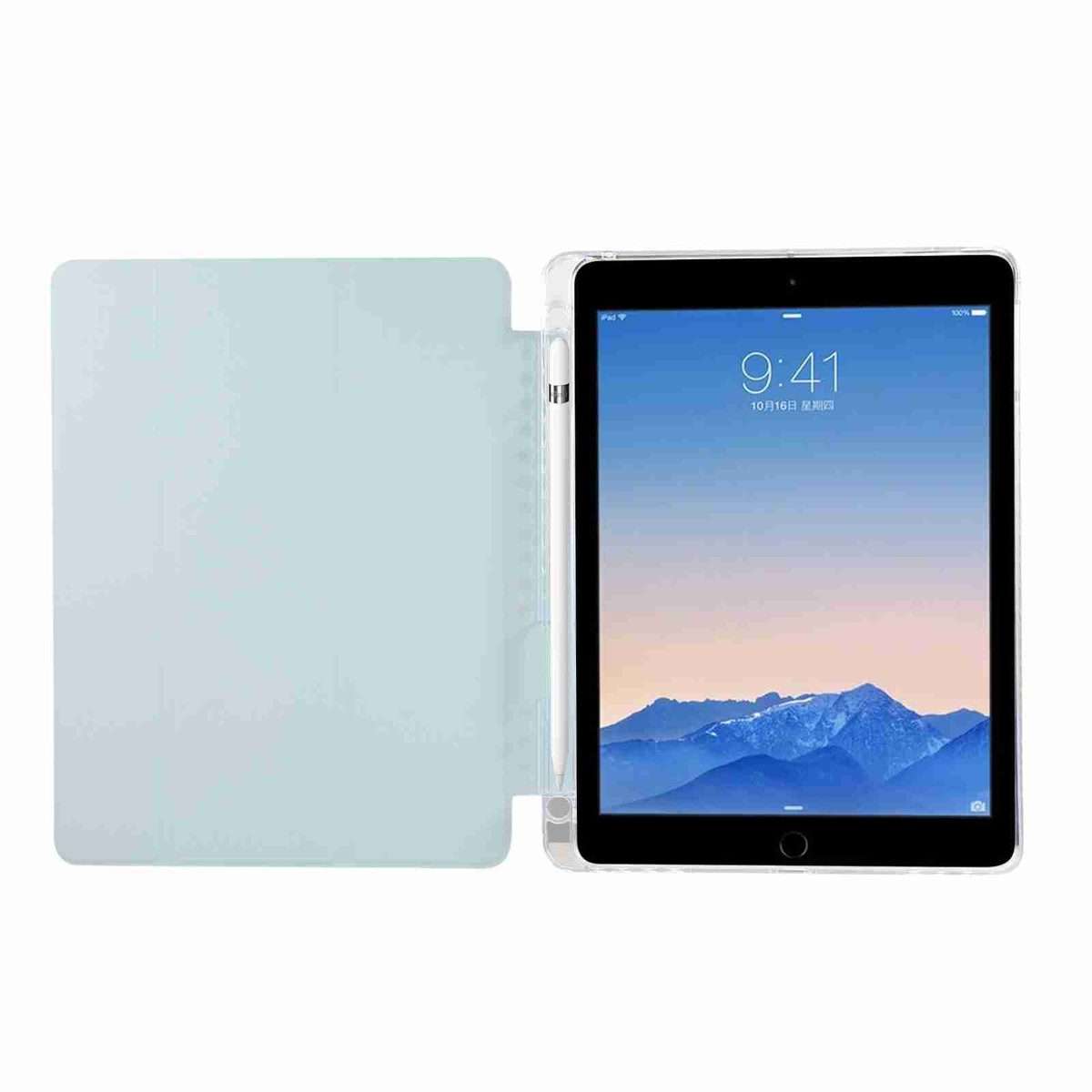 For iPad Air / Air 2 / 9.7 2017 / 2018 Carbon Fiber Clear Acrylic 3-Fold Leather Tablet Case(Blue)