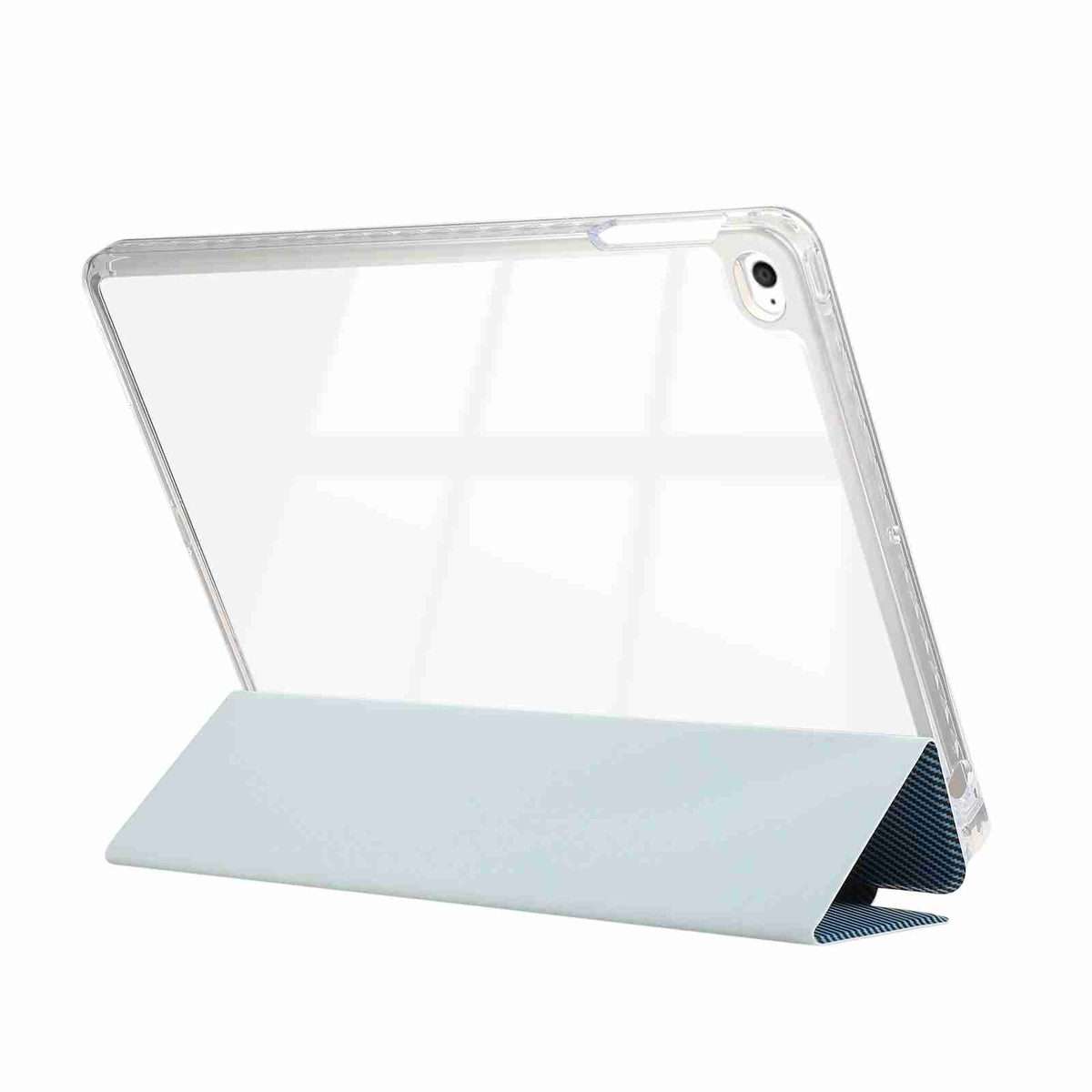 For iPad Air / Air 2 / 9.7 2017 / 2018 Carbon Fiber Clear Acrylic 3-Fold Leather Tablet Case(Blue)