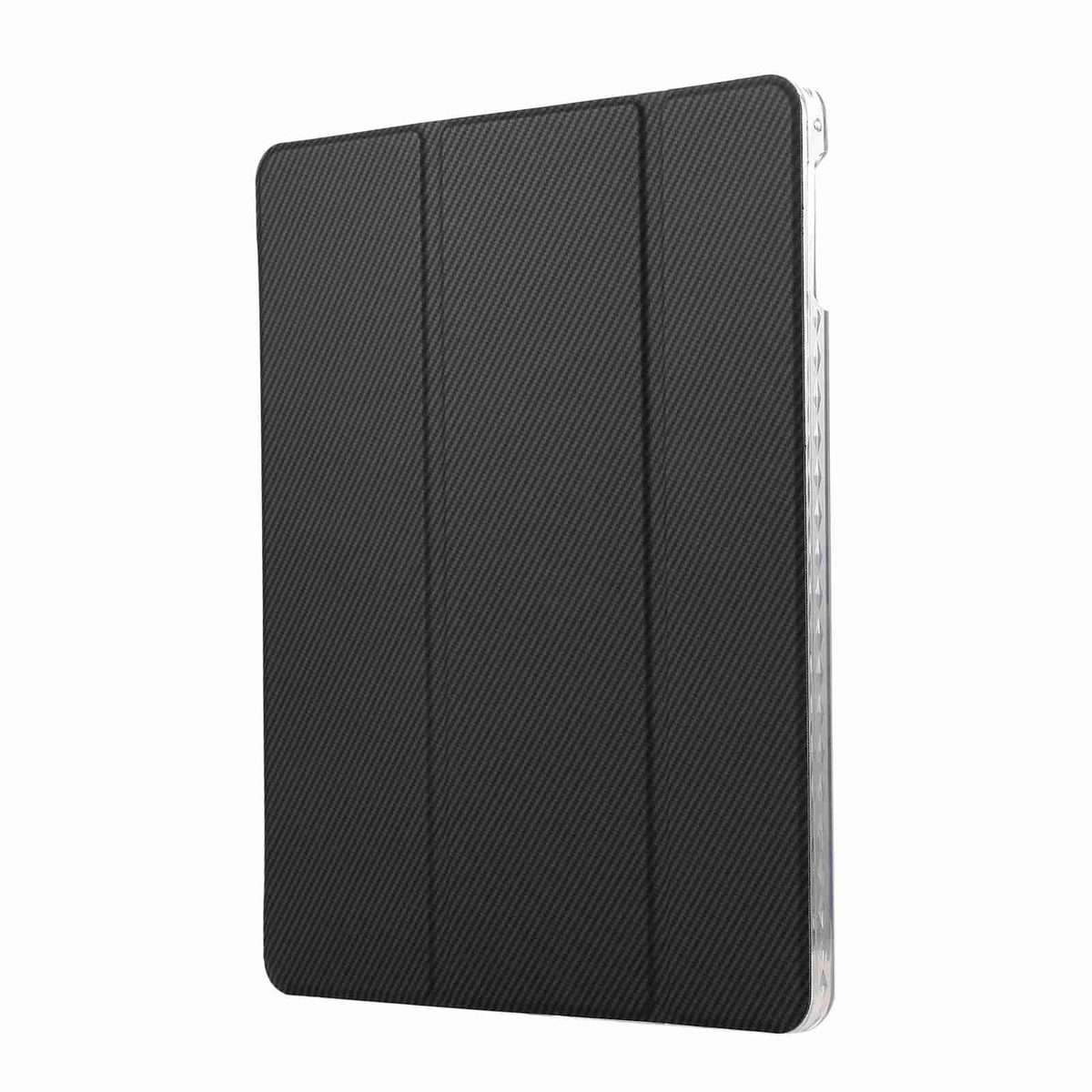 For iPad Air / Air 2 / 9.7 2017 / 2018 Carbon Fiber Clear Acrylic 3-Fold Leather Table ... (Black)