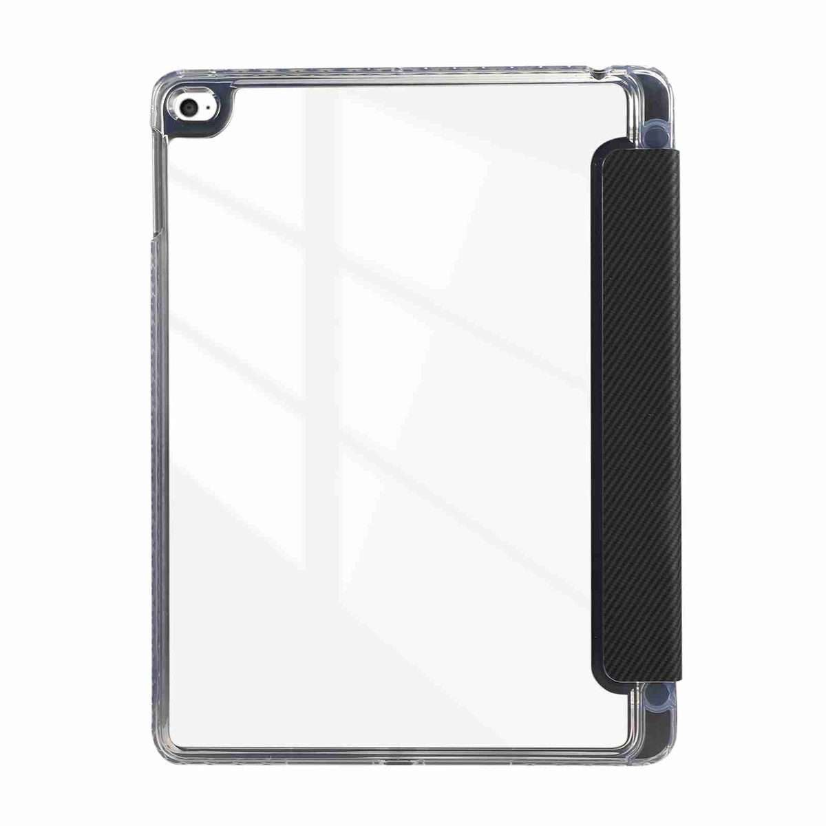 For iPad Air / Air 2 / 9.7 2017 / 2018 Carbon Fiber Clear Acrylic 3-Fold Leather Table ... (Black)