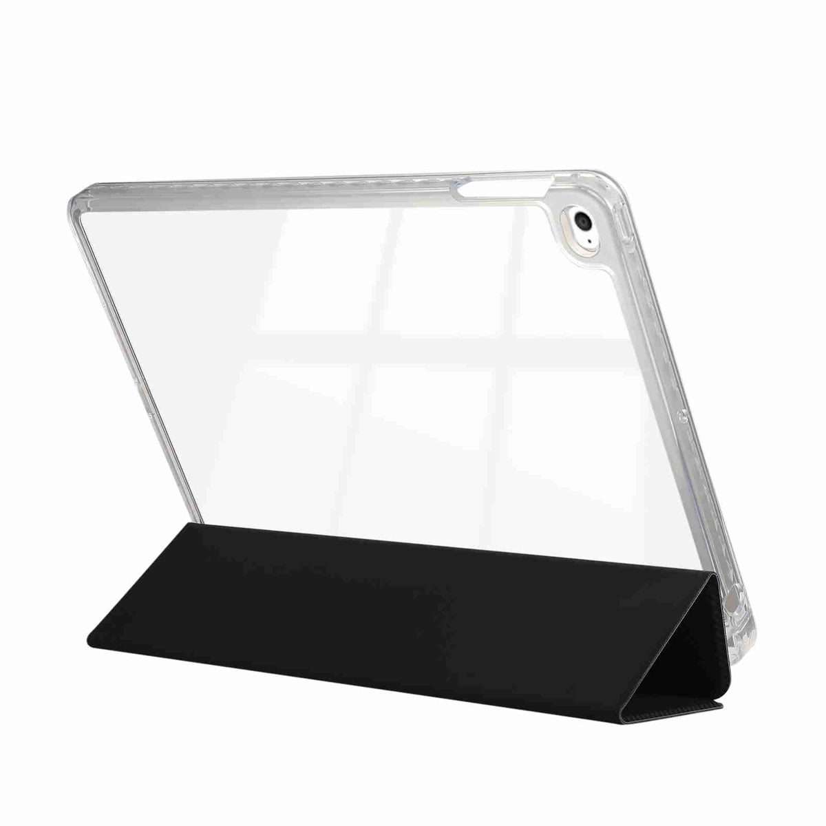 For iPad Air / Air 2 / 9.7 2017 / 2018 Carbon Fiber Clear Acrylic 3-Fold Leather Table ... (Black)