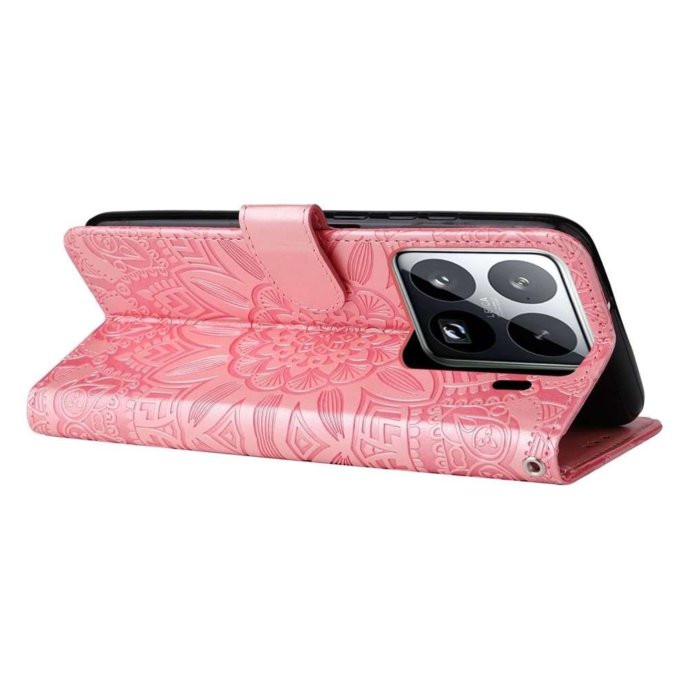 For Xiaomi 15 Pro Embossed Sunflower Leather Phone Case(Pink)