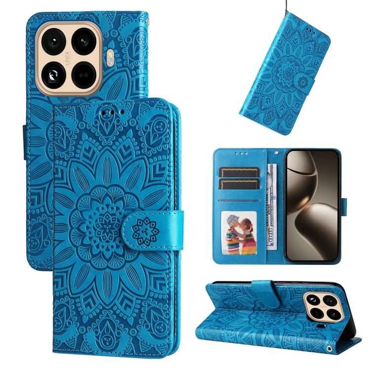 For Xiaomi 15T Pro 5G Embossed Sunflower Leather Phone Case(Blue)