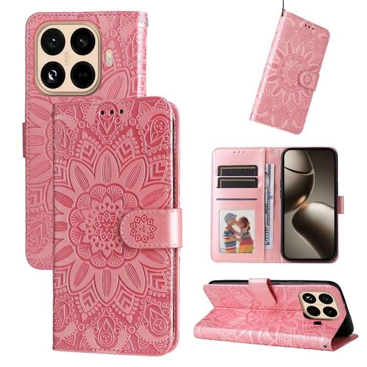 For Xiaomi 15T Pro 5G Embossed Sunflower Leather Phone Case(Pink)