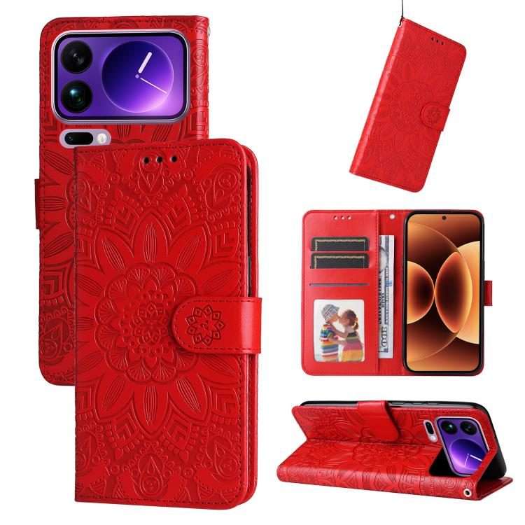 For Xiaomi 17 Pro Max Embossed Sunflower Leather Phone Case(Red)