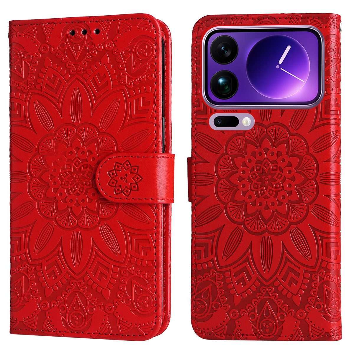 For Xiaomi 17 Pro Max Embossed Sunflower Leather Phone Case(Red)