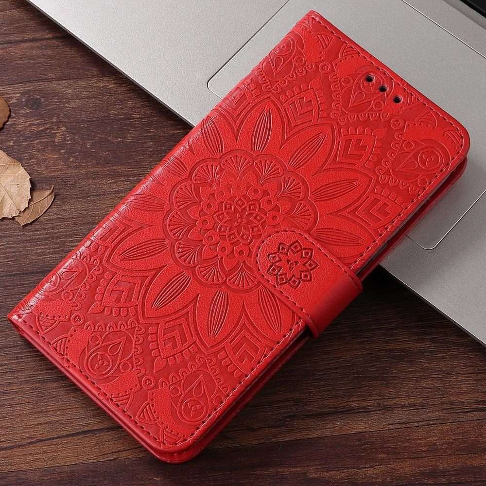 For Xiaomi 17 Pro Max Embossed Sunflower Leather Phone Case(Red)