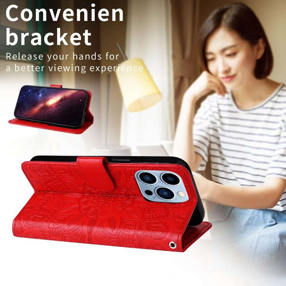 For Xiaomi 17 Pro Max Embossed Sunflower Leather Phone Case(Red)