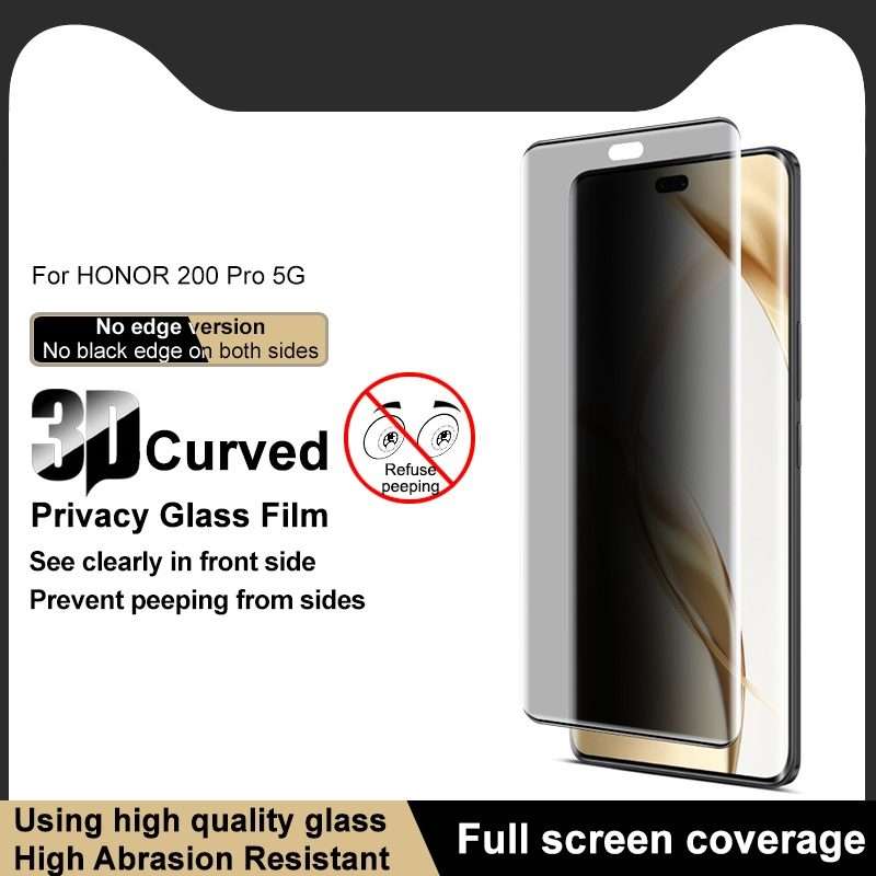 For Honor 200 Pro imak No Edge Version 3D Curved Privacy Full Screen Tempered Glass Film