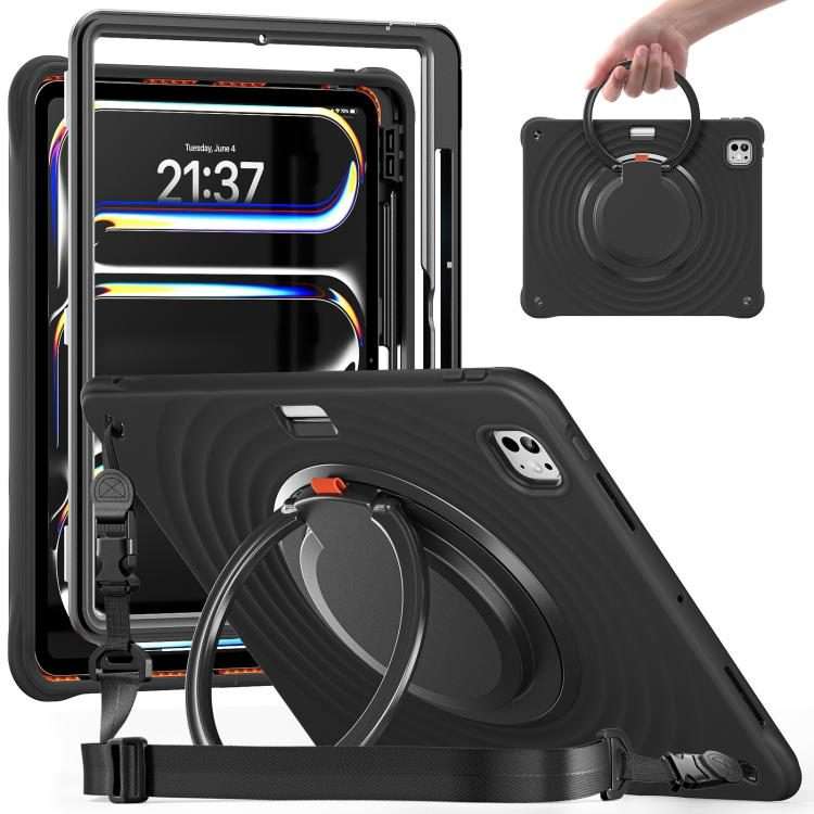 For iPad Pro 13 2025 / 2024 Rotation Handle Holder Silicone Hybrid PC Tablet Case(Black)