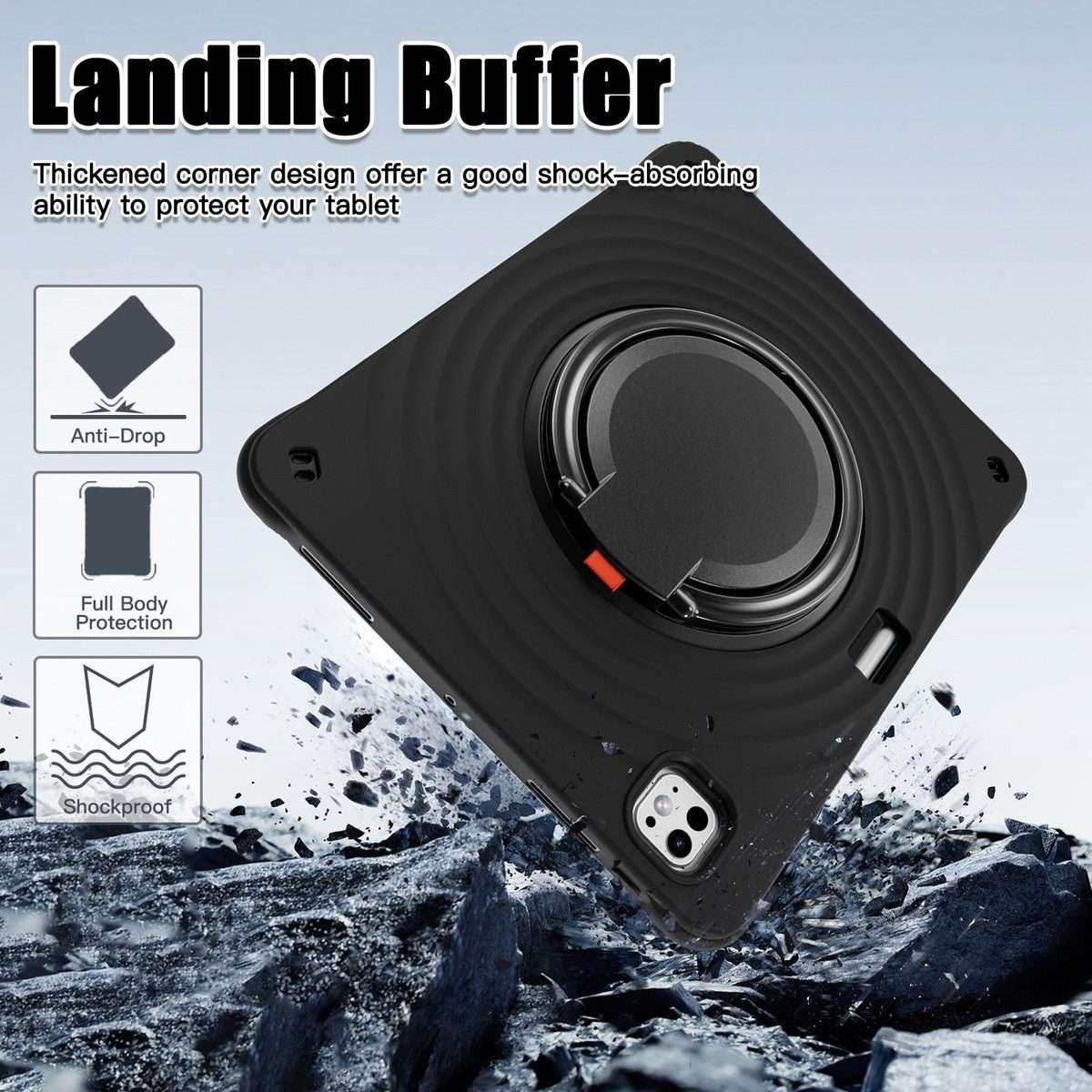 For iPad Pro 13 2025 / 2024 Rotation Handle Holder Silicone Hybrid PC Tablet Case(Black)