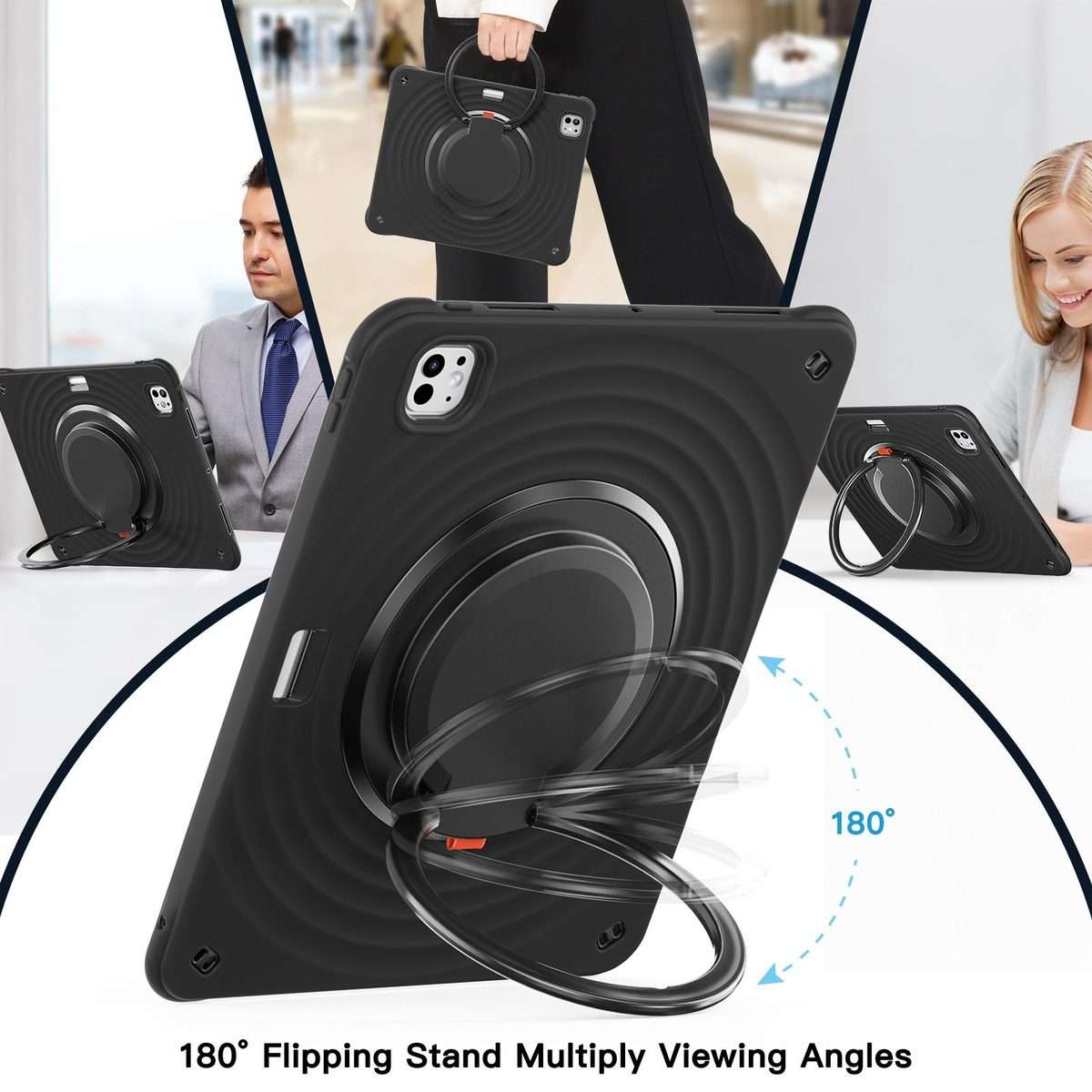 For iPad Pro 13 2025 / 2024 Rotation Handle Holder Silicone Hybrid PC Tablet Case(Black)
