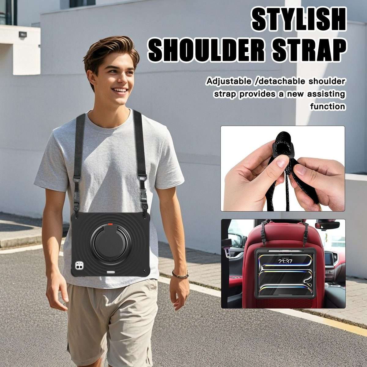 For iPad Pro 13 2025 / 2024 Rotation Handle Holder Silicone Hybrid PC Tablet Case(Black)