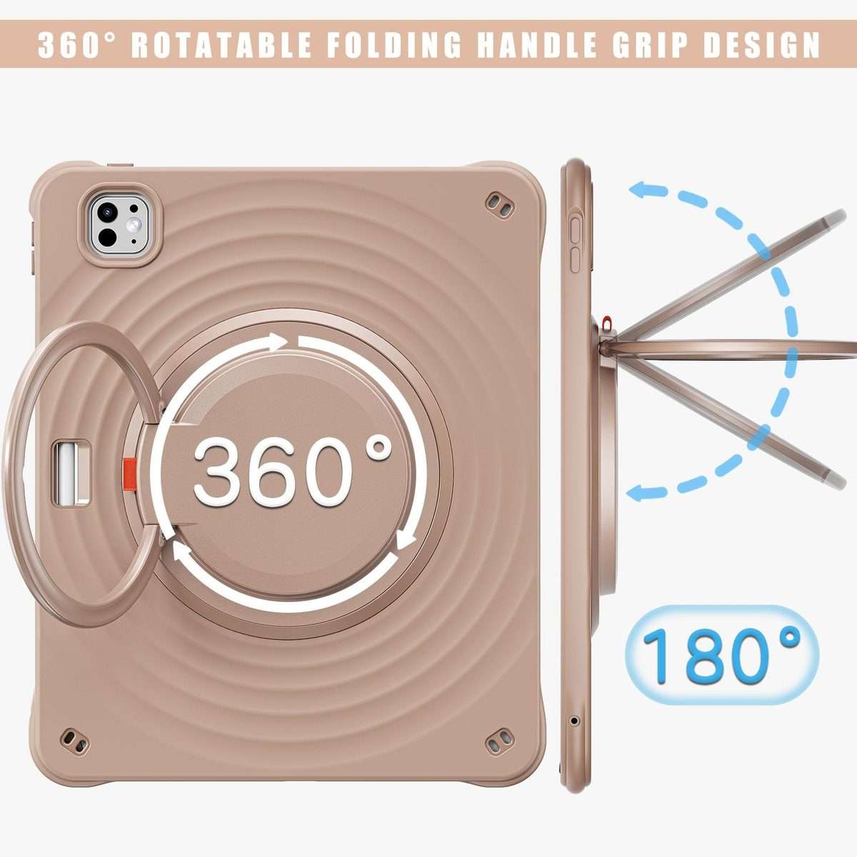 For iPad Pro 13 2025 / 2024 Rotation Handle Holder Silicone Hybrid PC Tablet Case(Light Coffee)